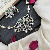 Vriksham Gold-Tone Floral Pendant With Pearls & Green Stone AD Hasli Choker-G20208